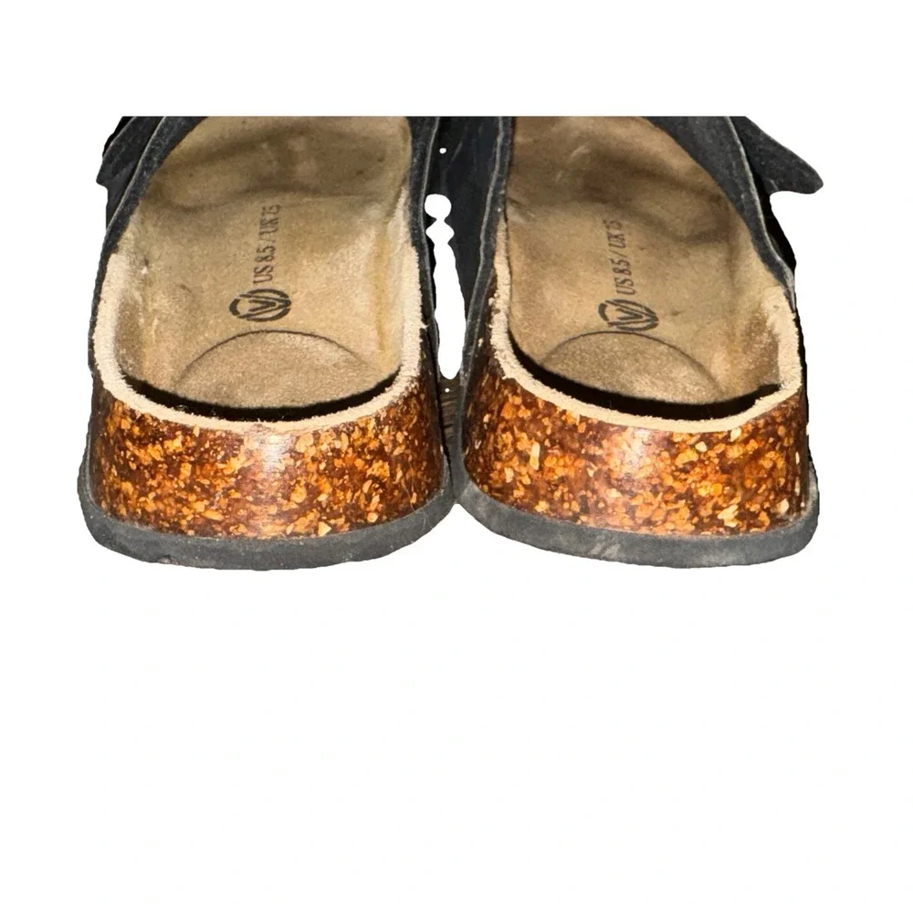 Cork Footbed Sandal Comfort  Boho Slip On Buckle Black Leather Women's 8.5